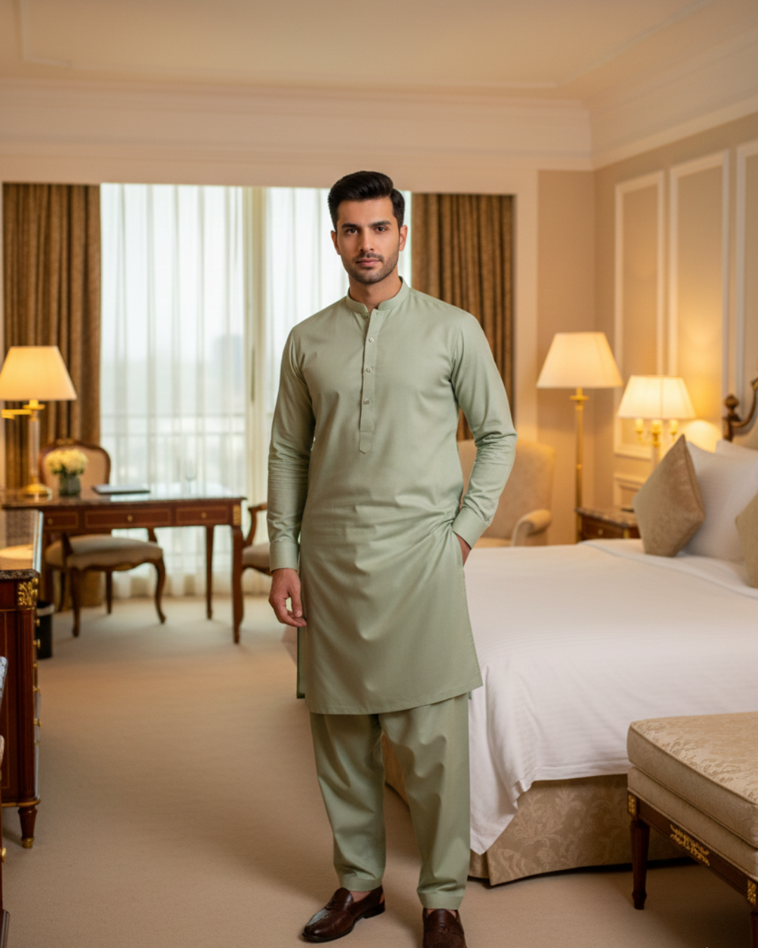 Men's Unstitched Sea Green Wash & Wear Suit