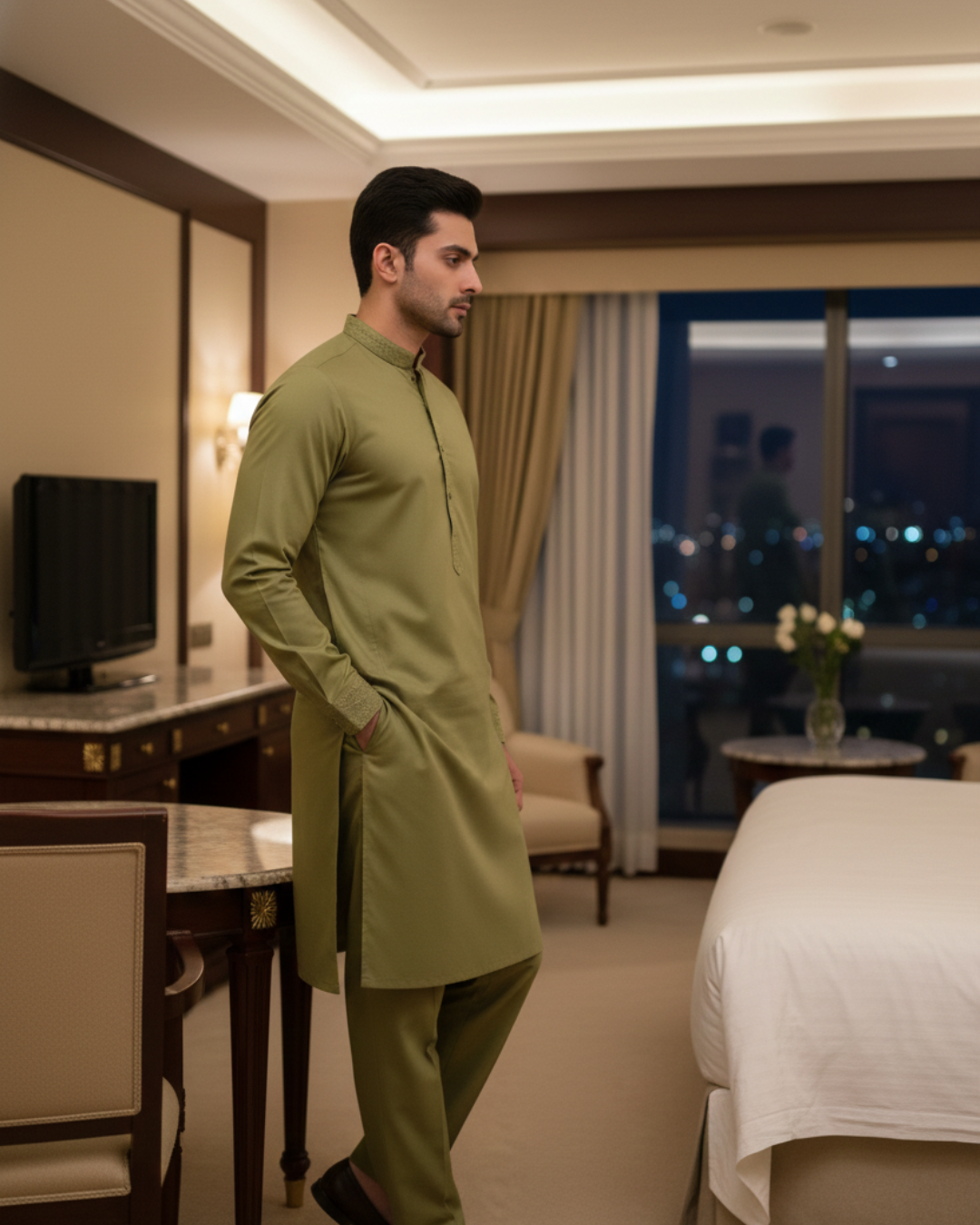 Men's Unstitched Beige Wash & Wear Suit