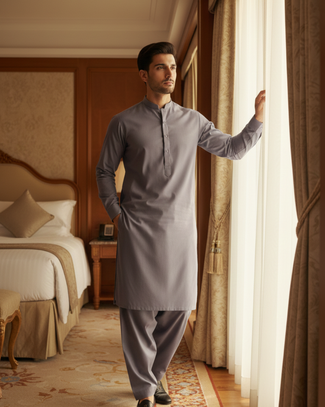 Men's Unstitched Light Purple Wash & Wear Suit