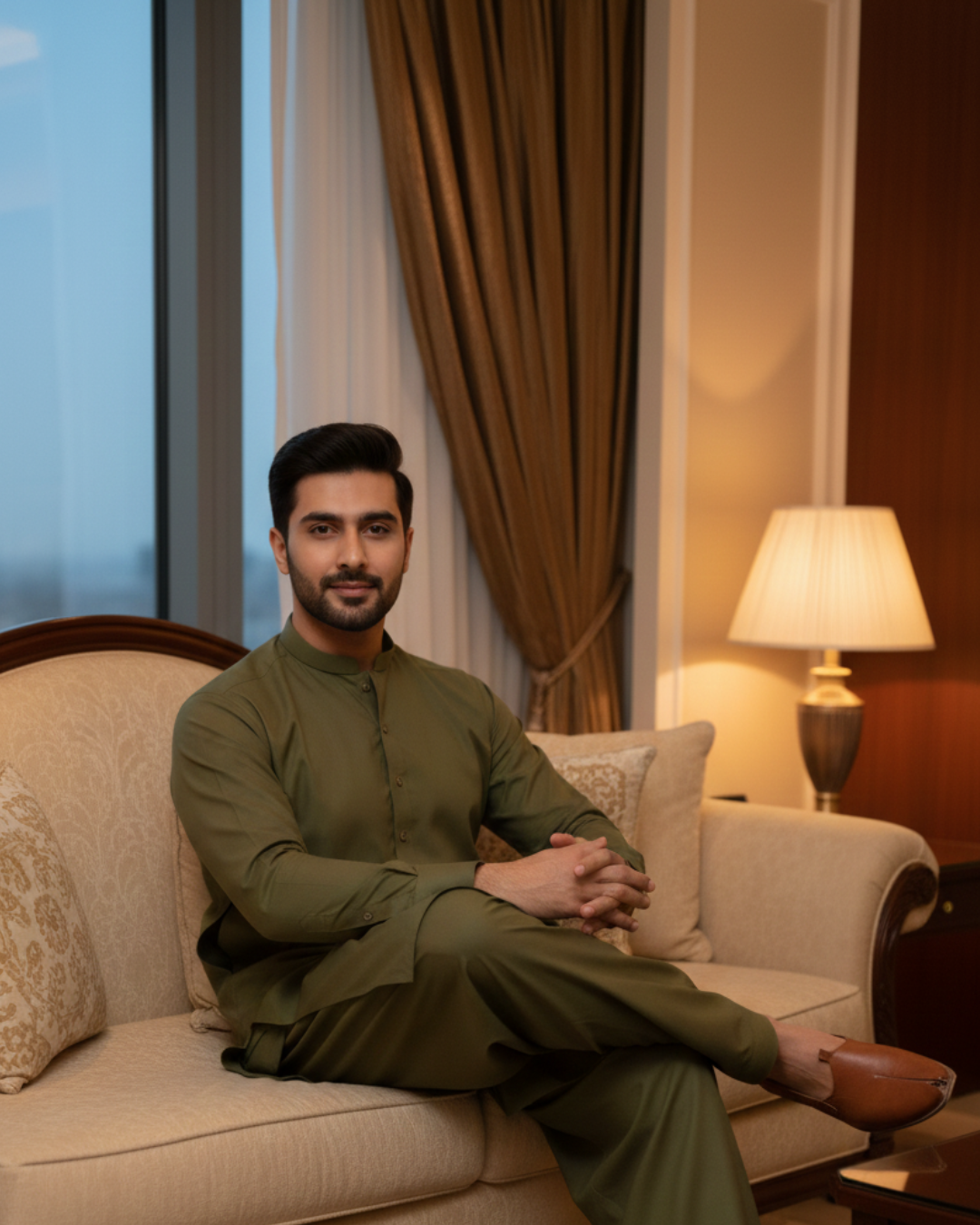 Men's Unstitched Olive Wash & Wear Suit