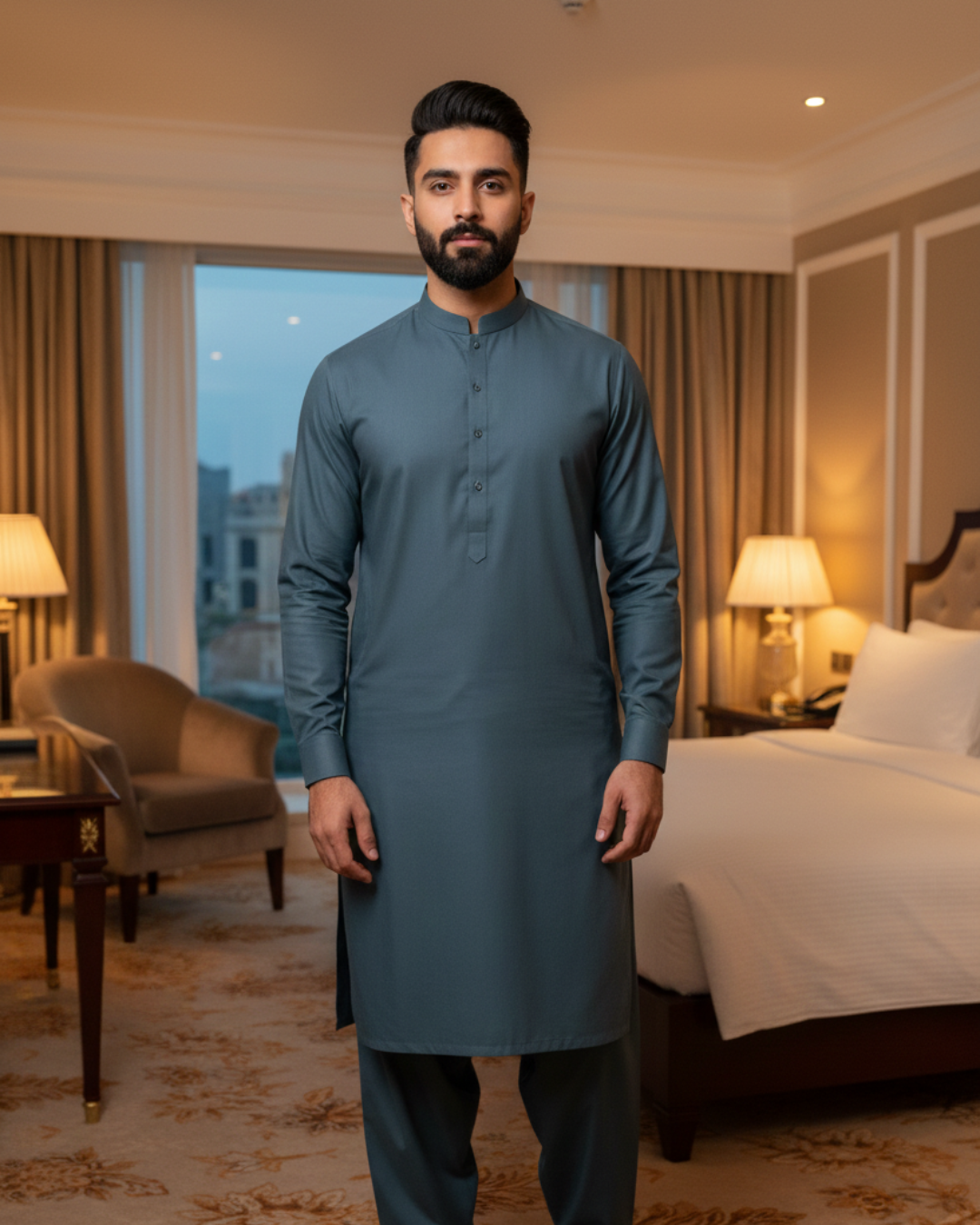 Men's Unstitched Dark Smoke Grey Wash & Wear Suit