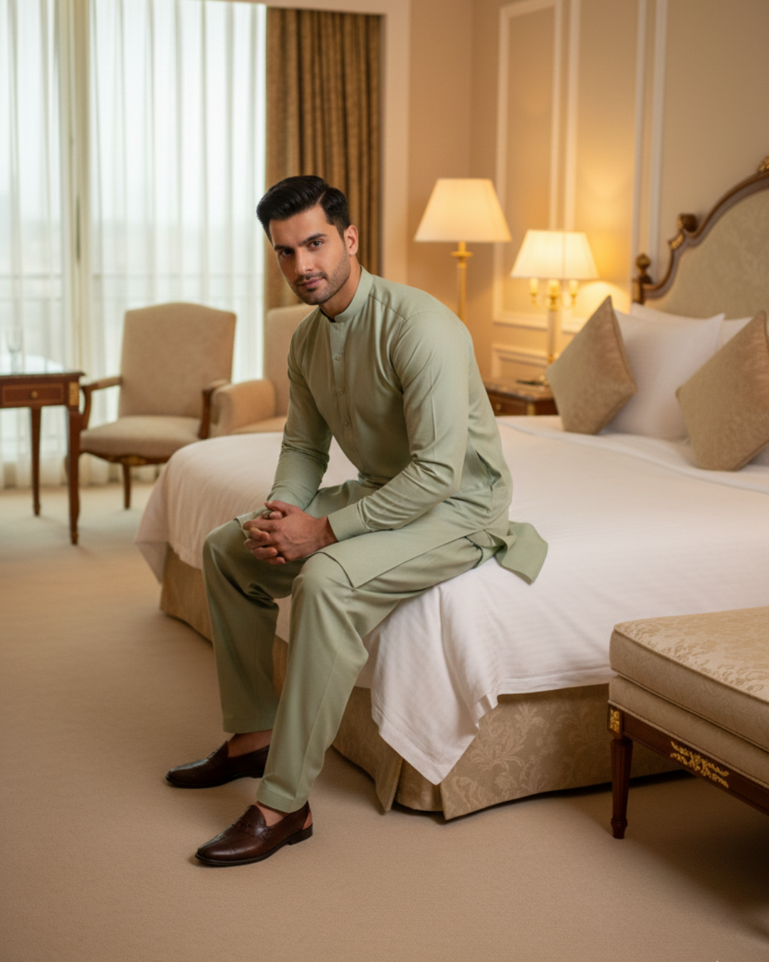 Men's Unstitched Sea Green Wash & Wear Suit