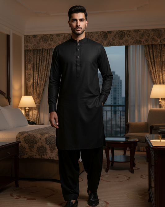 Men's Unstitched Black Wash & Wear Suit